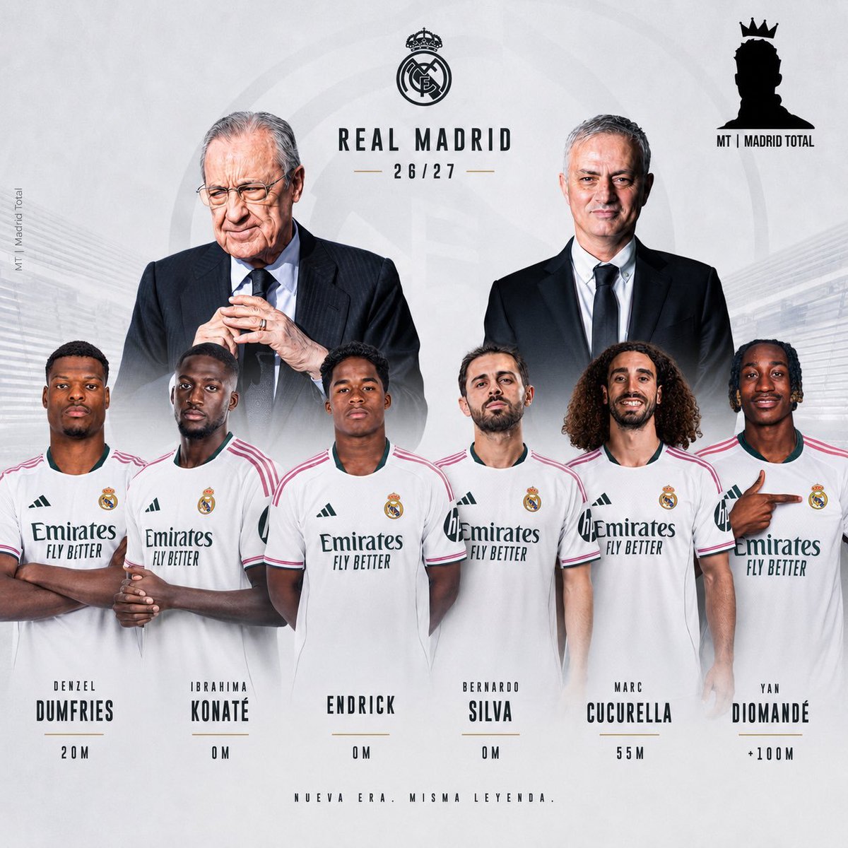 YasujiroOficial's tweet photo. 🔴 REAL MADRID 26/27

Nuevo entrenador y, de momento, 7 nuevos refuerzos (Konaté, Dumfries, Cucurella, Bernardo Silva, Endrick, Espí y Diomandé), pero el pseudomadridismo llorando, pidiendo la dimisión de Florentino y queriendo quemar el Bernabéu porque quizás no venga un jugador de 30 años que se rompió el cruzado y la pasada temporada tuvo 5 lesiones, estuvo 134 días de baja y se perdió 27 partidos oficiales. Ni caso a estos amargados.