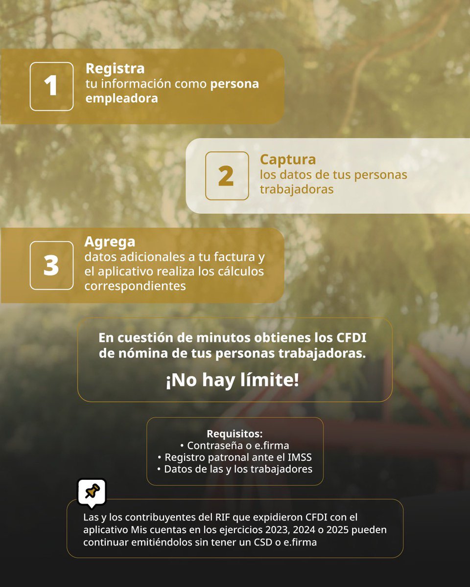 SATMX's tweet photo. 📄 En Mi nómina puedes emitir las facturas de tu equipo de trabajo de forma sencilla y gratuita.

Sigue los pasos y obtén los comprobantes. 

Ingresa a: https://t.co/nLaTA3kd8V https://t.co/yyYREoa6S8