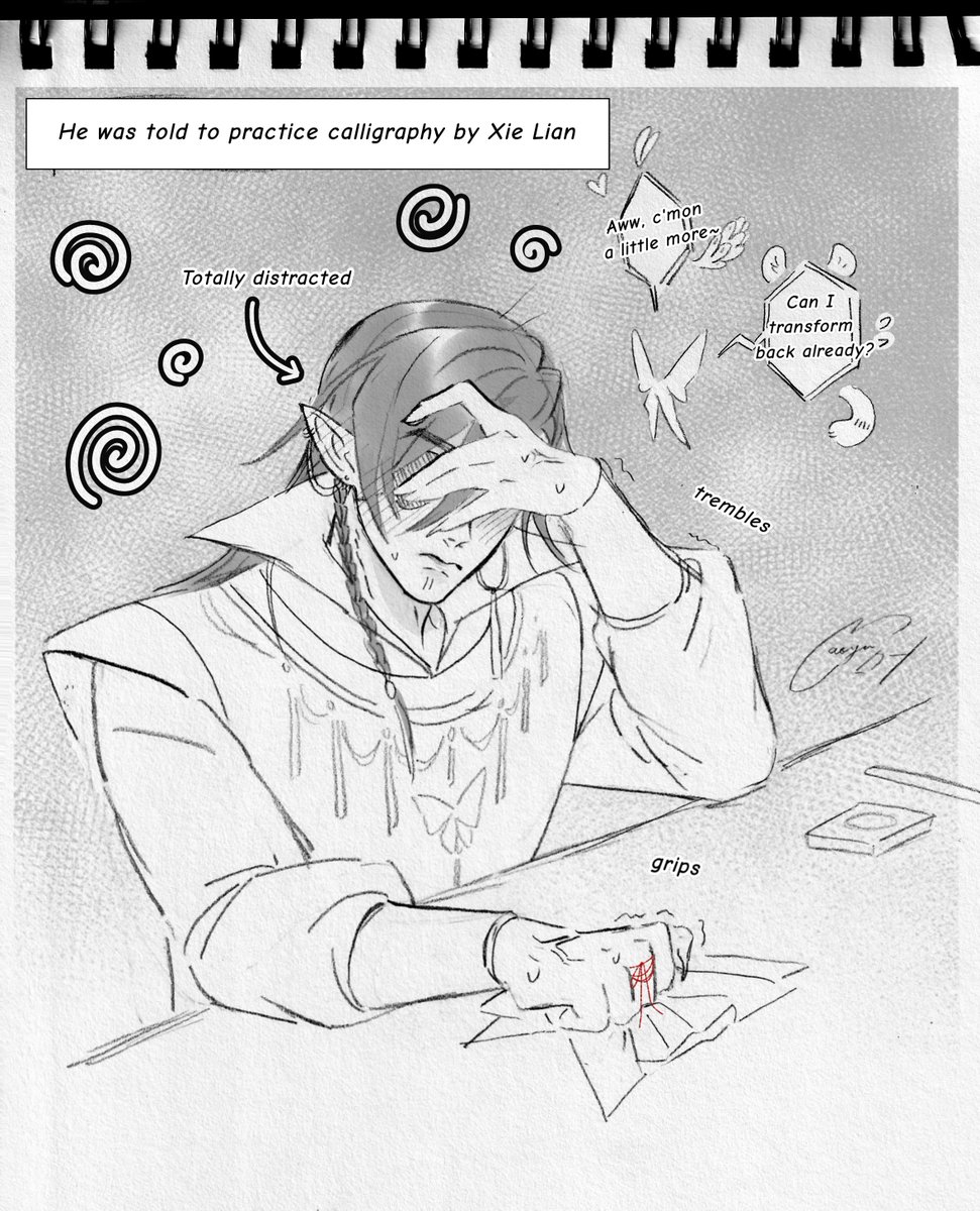Naoyan_YagiTwin's tweet photo. 🌸Xie Lian... Jie Jie!?🐰

Hua Cheng ain't practicing calligraphy and we all know it 😭✨ SQX can't transform anymore, I headcanon him constantly asking to do Jiejie's makeup🥹❤️‍🩹

#hualian #TGCF #天官赐福 #花怜 https://t.co/WbD2IJKxA0