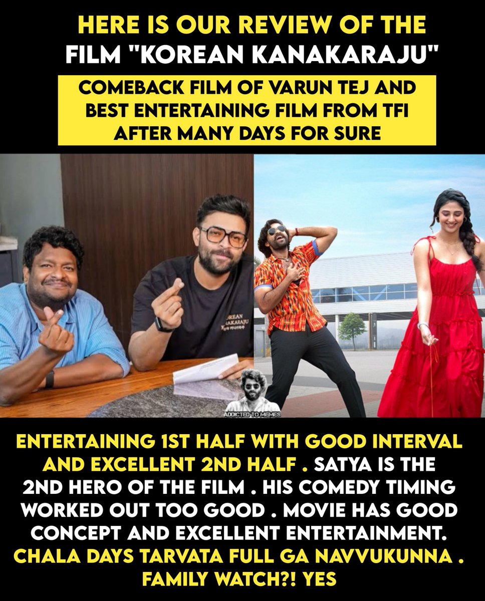 Addictedtomemez's tweet photo. Comeback Film for #Varuntej 
#KoreanKanakaraju 
Satya 😭😭😂😂❤️🔥 https://t.co/8aKpG2LinY
