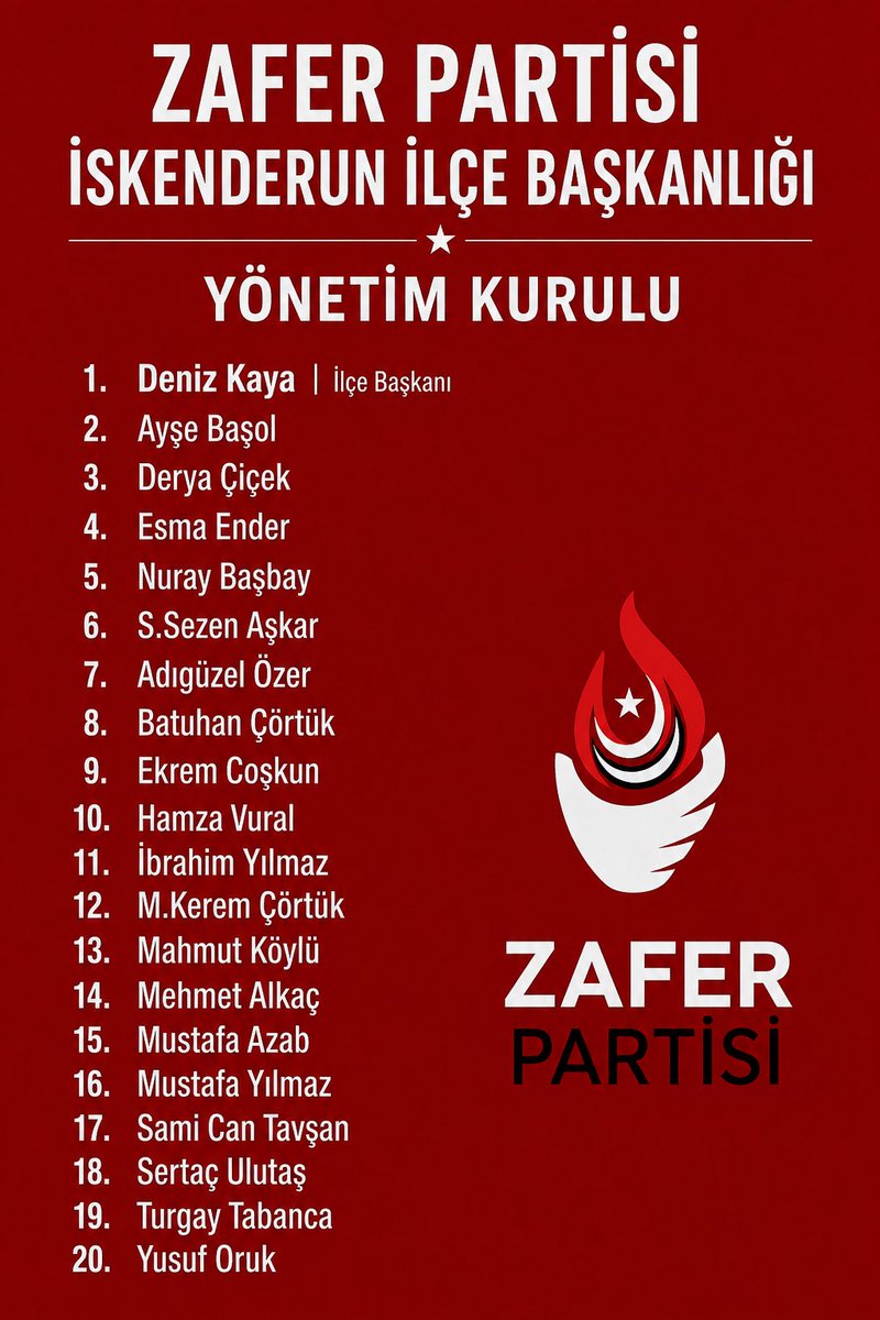 hilalinyildizi's tweet photo. Başka bir aşk istemez, aşkınla çarpar kalbimiz…
Ey Vatan! Gözyaşların dinsin, yetiştik çünkü biz.” 🇹🇷

Büyük bir gurur ve heyecanla ifade ediyoruz ki; ülkemiz, bölgemiz ve milletimiz için bu sorumluluğu üstlendik.

İskenderun İlçe Yönetim Kurulumuzla birlikte, Türk milletinin hak ettiği güçlü yarınlar için çalışacak; şehrimizin, bölgemizin ve ülkemizin meselelerine çözüm üretmek adına mücadelemizi kararlılıkla sürdüreceğiz.
Birliğimiz daim olsun.🇹🇷🇹🇷
@umitozdag @SerhatTABANCA @zaferpartisi @zaferpartihty @zaferisk