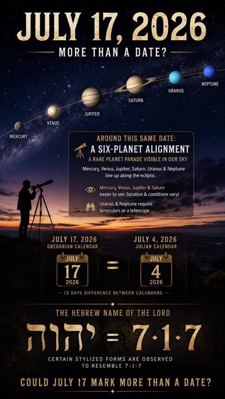 Bopolnyx0's tweet photo. GO TIME…

July 17, 2026… Three (3) remarkable observations converge TODAY:

• July 17 (Gregorian) = July 4 (Julian Calendar) — the same calendar date associated with America’s Independence Day. https://t.co/IFqYUmxseB
