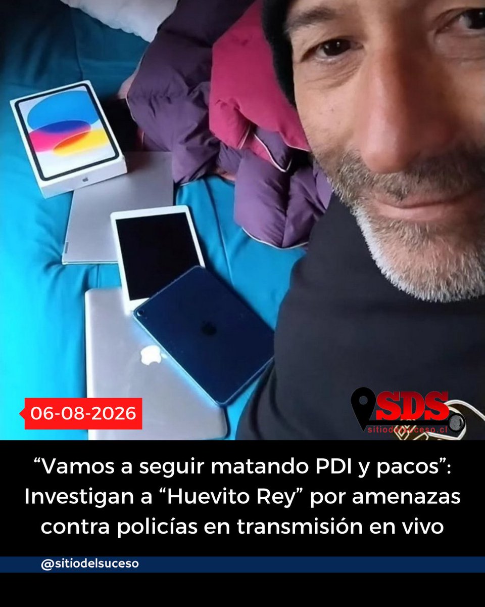 sitiodelsuceso's tweet photo. “Vamos a seguir matando PDI y pacos”: Investigan a “Huevito Rey” por amenazas contra policías en transmisión en vivo

Detalles en ➡️  https://t.co/jvH6WvSR9J https://t.co/HKdpy5x2F0