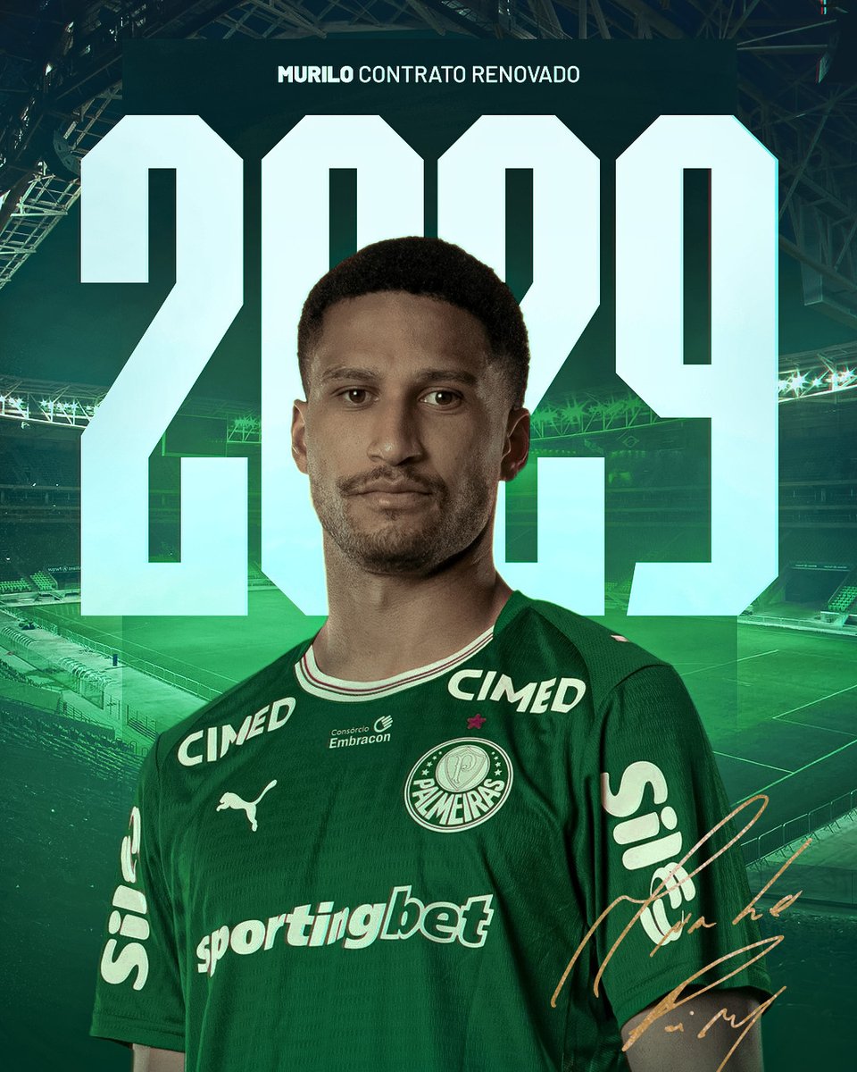 Palmeiras's tweet photo. Seguiremos juntos escrevendo a nossa história, Murilo! 🖊️

Meu zagueiro renovou até 2️⃣0️⃣2️⃣9️⃣. Leia os detalhes em nosso site 🗞️ ➤ https://t.co/xjoeuKd7Vw https://t.co/Ik1BHaQTu0