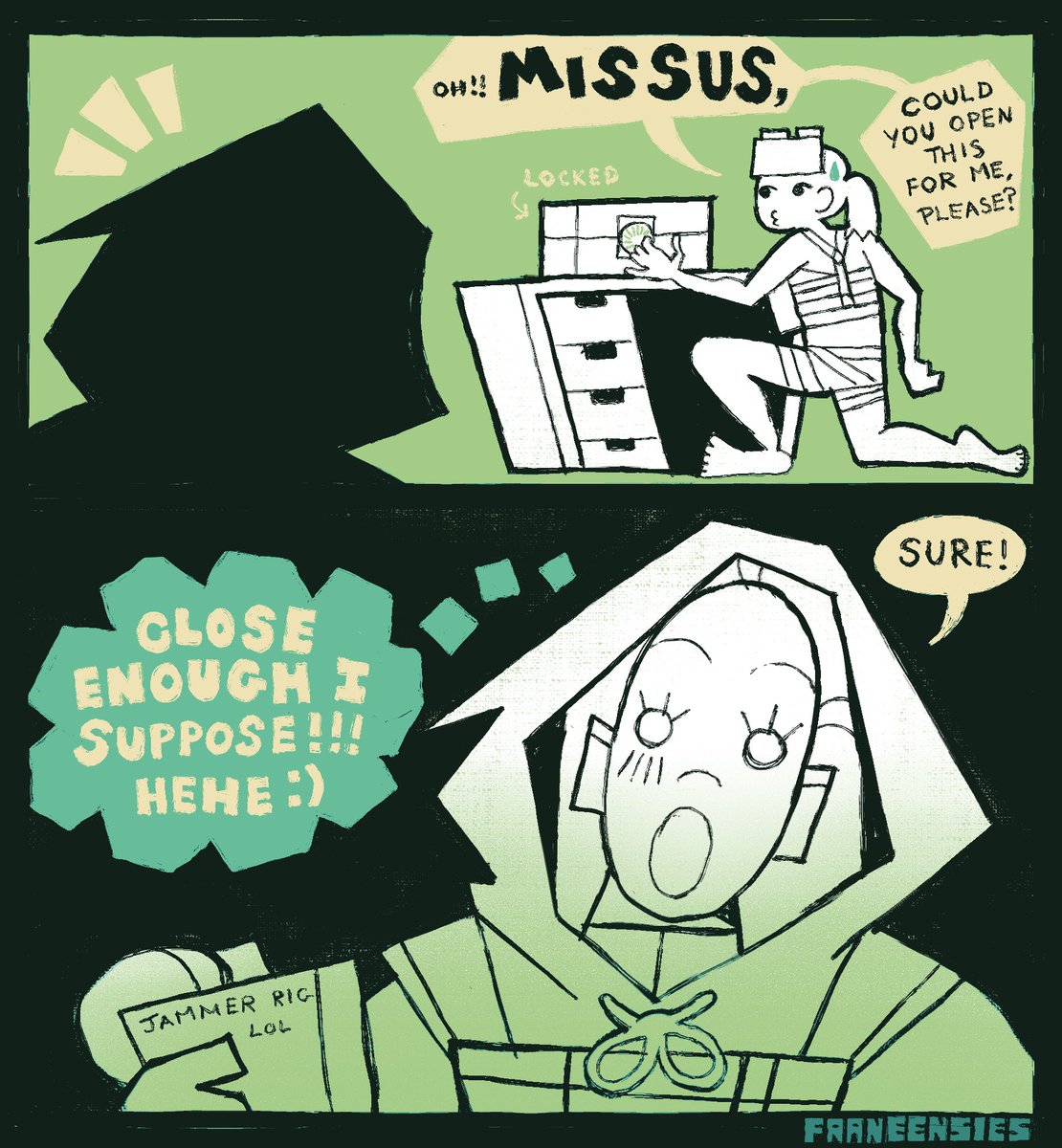 franeensies's tweet photo. i like to think that some reagents mishear/misremember mysza as “missus” or “missy” .,, it never really bothers her tho #outlasttrials #oc https://t.co/xzrMdvjzMe