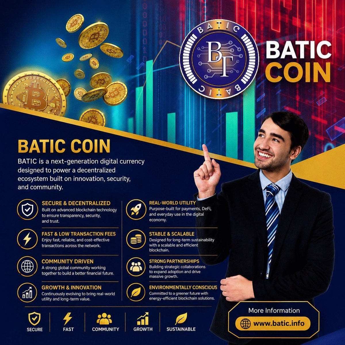 InfoBatic's tweet photo. 🚀 The future belongs to those who believe in innovation.
BATiC Coin is building a smarter, faster, and more secure digital ecosystem. Together, let’s shape the future of decentralized finance. 💙💛
#BATiCCoin #BATiC #Crypto #Blockchain #DigitalCurrency #DeFi #CryptoCommunity #CryptoInvestment #FutureOfFinance #Innovation #Web3 #SecureTransactions #FastTransactions #FinancialFreedom #CryptoWorld #Token #BlockchainTechnology #DigitalAssets #CryptoGrowth #BGEN