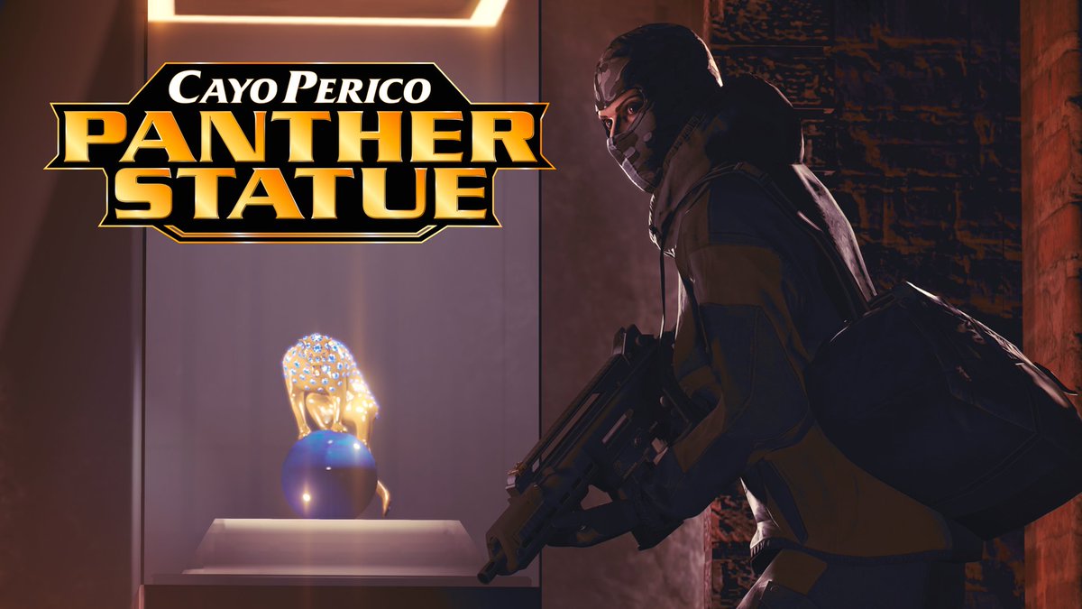 RockstarGames's tweet photo. The Panther Statue returns to the vault in The Cayo Perico Heist this week and you’re guaranteed to find it on your first run.

Successfully exfiltrate and complete The Cayo Perico Heist Finale anytime through August 12 to also get the Panther Tour Jacket: https://t.co/zTO85IXvg5 https://t.co/us9NBrPvN4