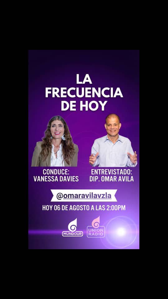 OmarAvilaVzla's tweet photo. 🎙️ #EnVivo | No te pierdas hoy la entrevista que me estarán realizando en La Frecuencia de Hoy, conducido por @vanessadaviess .
📌 Un análisis imperdible sobre la coyuntura actual.
⏰ Hoy 06 de agosto | 2:00 PM
📻 Sintoniza a través de @MundoURWeb / @Unionradionet
#UnionRadio https://t.co/YVHOLgUmnk