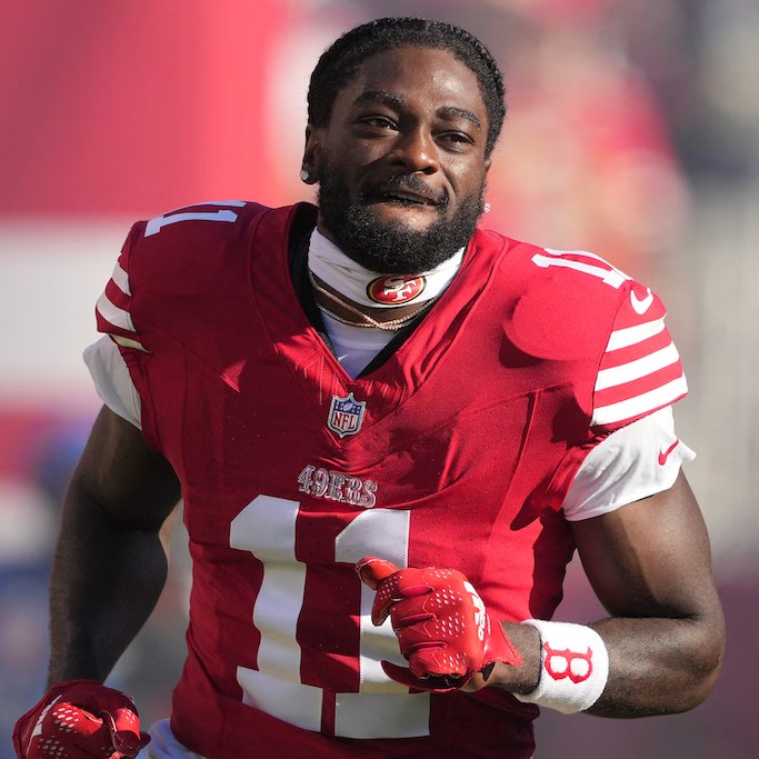 NFL_DovKleiman's tweet photo. Yikes: 49ers star WR Brandon Aiyuk is not currently eligible to play in the NFL this upcoming season.

As a result of the 49ers putting him on the Left-Team List, he will have to send a written letter to Roger Goodell requesting reinstatement. 

Aiyuk likely played his last down of football 😳

(h/t @spotrac)