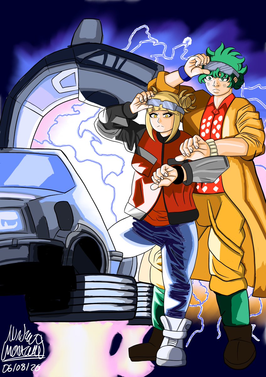 raesium's tweet photo. #Izutogaweek2026
#MidoriyaIzuku
#TogaHimiko

Day five: Time Travel

"The two found a strange object that glowed when it reached 88 mph..."
.
.
.
.
.
.
.
.
.
.
.
.
.
Note from Raesium: Back to the future is one of my favorite films, and I really loved to make this one based on it! https://t.co/42cp2pIPMN