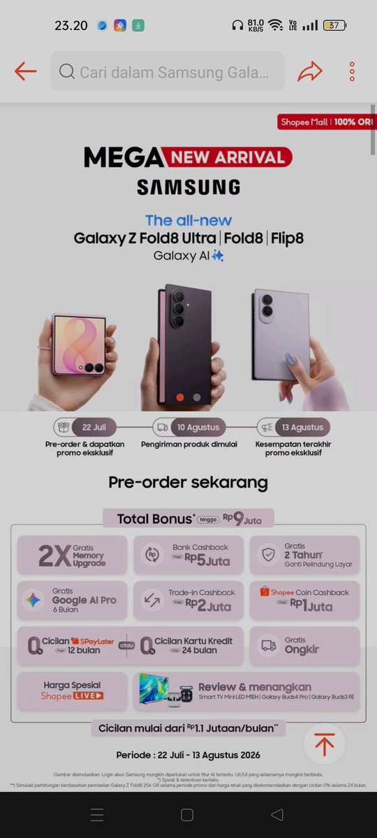 hai_ndah's tweet photo. @ShopeeID Nikmatin konten di #GalaxyZFold8 jadi lebih seru dengan rasio main screen 4:3 #FoldTheDoubt #ThisIsGalaxyZFold8xShopee

Wish me luck!  i hope i win  🤲🏻
48 https://t.co/MV5mkkimtU