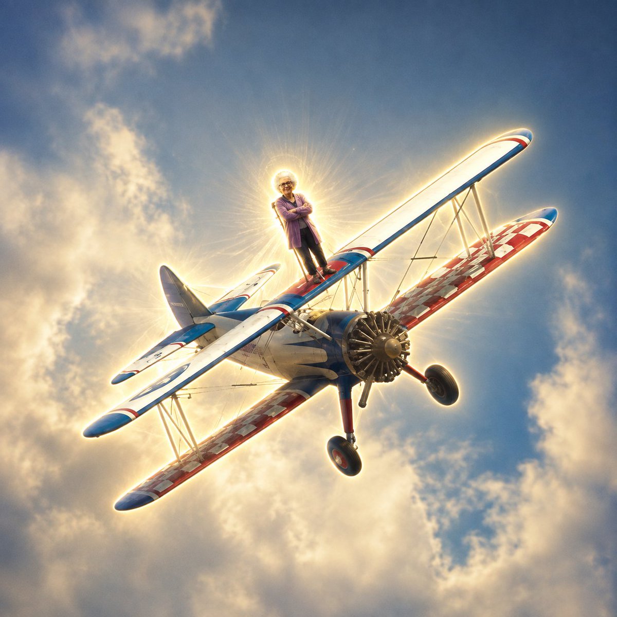 Devilantesol's tweet photo. Ayooo Granny gotta CHILL! 🤣 $GOP

This 97 year old granny is going viral after standing on top of a plane doing insane tricks thousands of feet in the air in a sport called wing walking..

People can't believe she's almost 100 years old, and the comments are absolutely hilarious.. 😭

The video already pulled 1M+ views in just 4 hours, and it's still blowing up!