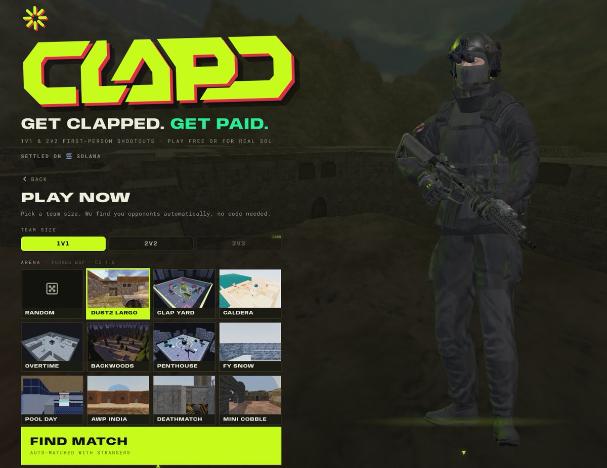Clapdxyz's tweet photo. Matchmaking is live on Clapd.

Play with strangers. Take their sol. https://t.co/qzwU3TDAI0