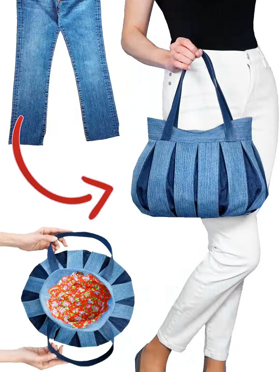 bogyisawsome's tweet photo. Upcycled old jeans into a mini tote bag! No sewing needed—just cut, fold, and glue. Your denim scraps = cute new accessory ， https://t.co/Rl0CfJnTRo