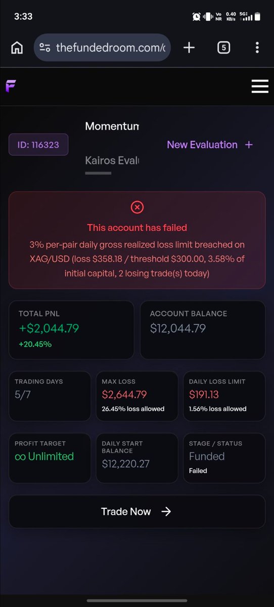 _deepzdeepak_'s tweet photo. @thefundedroom   Sir, I spoke to you live. My only query is that my maximum loss on the dashboard was showing a daily loss of 3 percent on the total balance, based on which the transaction was punched. And my account was breached in that. I have given an explanation in chats https://t.co/JJIGyRuu2s