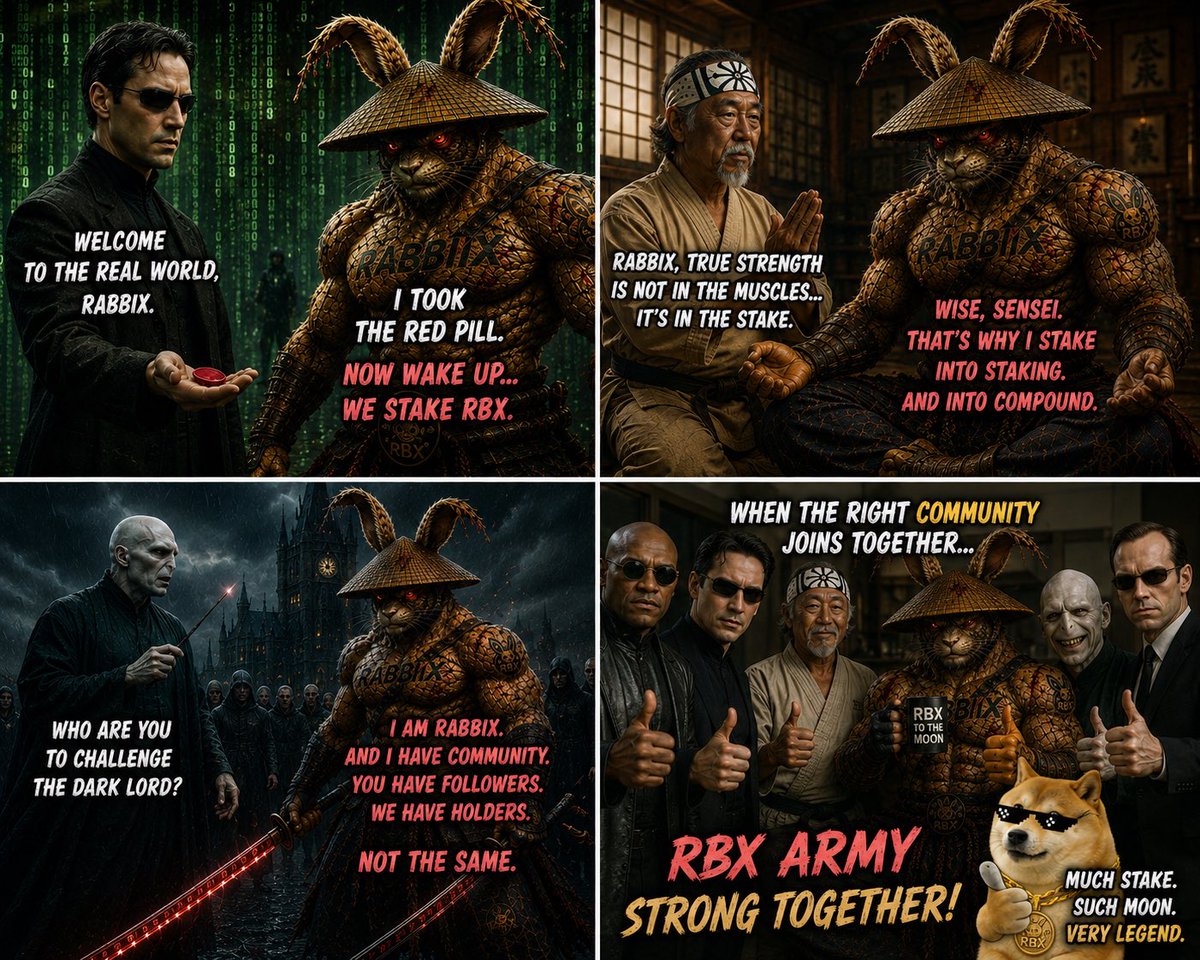 RABIXRBX's tweet photo. even the matrix chose him.
even the dark lord couldn’t stop him.
even mr. miyagi approved him.
the only question is…
have you joined rabbix yet? 🐰⚡
🚀 https://t.co/cudWXVX5hm
🐦 https://t.co/MjUMLHMBx4
💬 https://t.co/UksUTIB7Pg
#rbx #rabbix #solana #memecoin #crypto #web3 #matrix #harrypotter #meme #viral #cryptocommunity #xcommunity #trending #fypシ゚viral