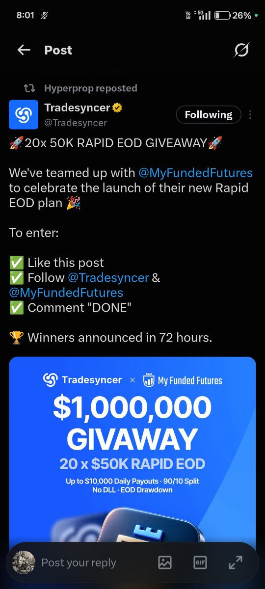RohitSharmvfl7's tweet photo. @Tradesyncer @MyFundedFutures Done https://t.co/4KFC7adcsA