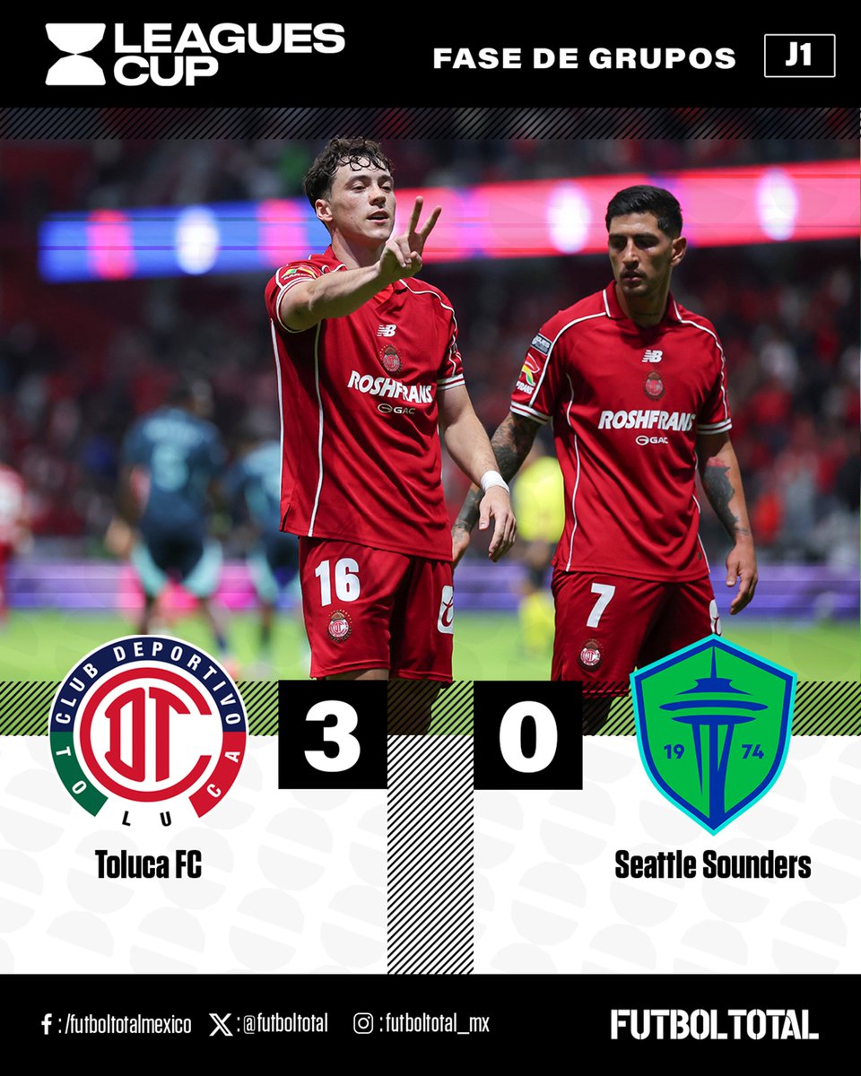 futboltotal's tweet photo. DEBUT PERFECTO 🇲🇽😈❤️

Toluca destrozó 3-0 al Seattle Sounders en el primer partido de la Leagues Cup jugado en México. 

⚽️ Gallardo, Helinho marcaron. Federico Viñas marcó su primer gol con la camiseta de Chorizo Power. 🔥 https://t.co/mrdBhGLkVC