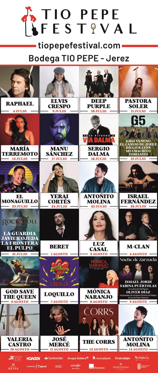 flamencotickets's tweet photo. 9 Aug at 21:00
Festival Tio Pepe
Antoñito Molina con Ismael Jordi, Sabina Puértolas and Óliver Díaz
Bodegas González Byass – Tío Pepe (Jerez de la Frontera)
https://t.co/7co7M2XnXw
#flamencotickets #Jerez https://t.co/q5wUNYONu5