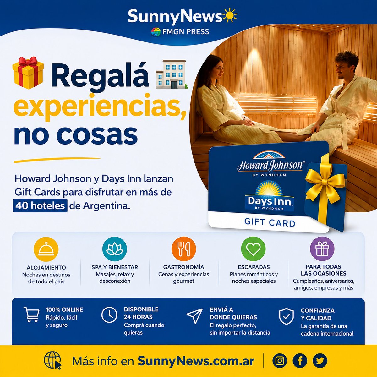 ArielFerrero's tweet photo. Howard Johnson y Days Inn lanzan Gift Cards para regalar experiencias en más de 40 hoteles de Argentina https://t.co/JQ7Z4ocXis 
@20Hojo @CharlyMiraOK @oscargoros #HowardJohnson #DaysInn #Argentina #hoteleria #SunnyNews #FMGN https://t.co/wSc4pi2VqH