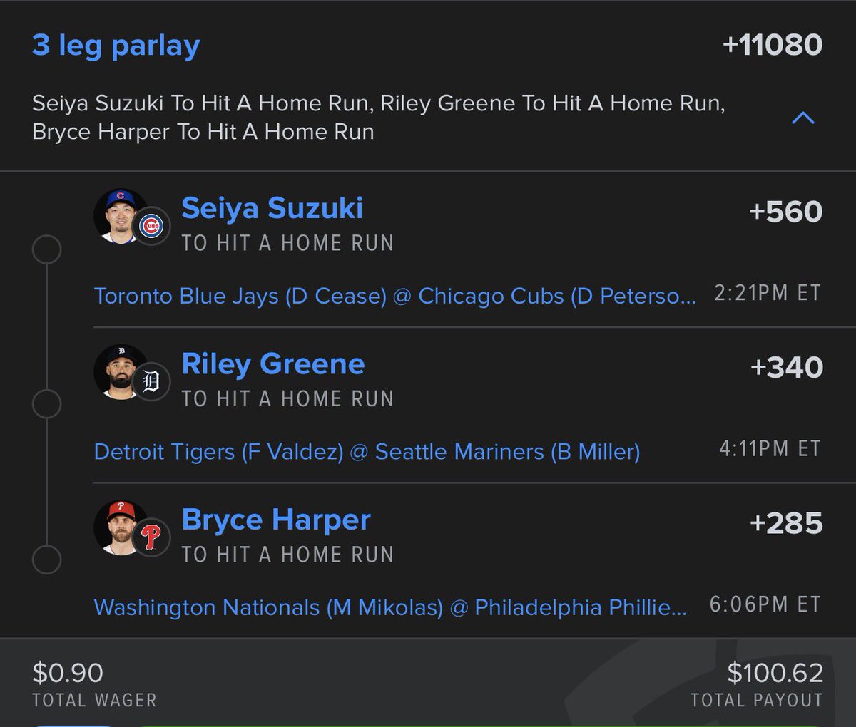 PatTheBatBets's tweet photo. Day 2: HR play of the day 
2 Day Lates &amp; Riley Greene Looks Delic..🦇 https://t.co/YyGC2XpRY2