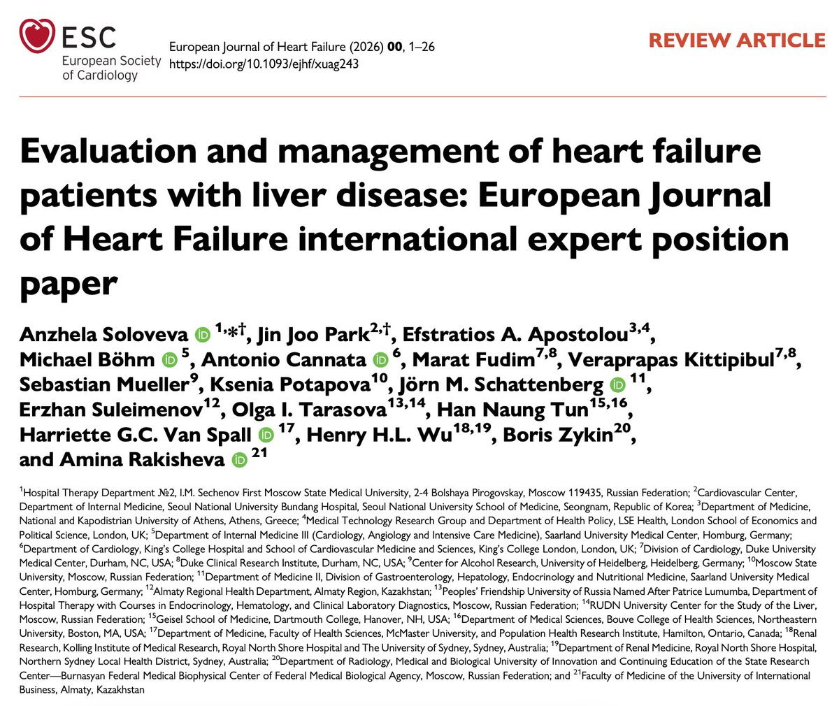 SolovevaAnzhela's tweet photo. Our HF-liver position paper is out!
@EJHFEiC 

https://t.co/6W3qIgP28q

Grateful for the opportunity to collaborate with such an outstanding team and for the constant support - thanks a lot! especially to dear @ARakisheva❤️ it wouldn’t have been possible w/o your encouragement https://t.co/Alq62PBgdk