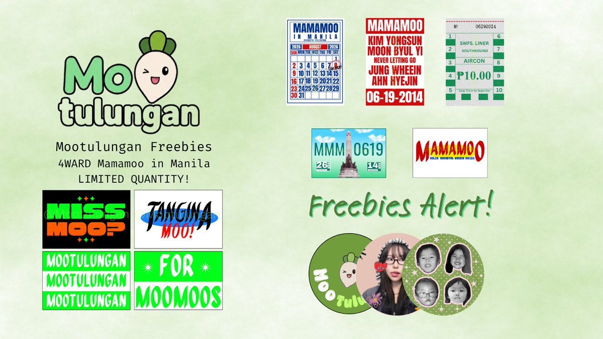 MooTulungan's tweet photo. Mootulungan Stickers Freebie!! 🌱

Come find us around Araneta!

We have a bunch of stickers designed by @byulmida commissioned by Mootulungan 💚

We also have some pins: Limited Quantity!

See you this Saturday Moos! 🥰

And please remember to stay safe and enjoy the day!

#MooTulungan #Mamamoo #ForMoomoos