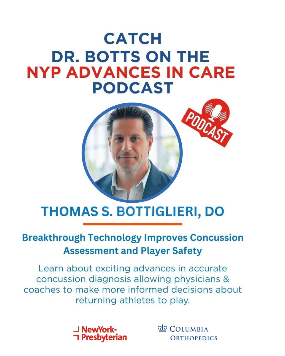 OrthoColumbia's tweet photo. One hit ended @DocBottsNY’s football career and shaped his future in sports medicine.

Now, his team’s ProScope eye-tracking tool helps clinicians detect concussions with over 80% sensitivity. Hear his story on the NYP Advances in Care Podcast below. https://t.co/NhhtqtmwXV https://t.co/BPK4rAcl9x