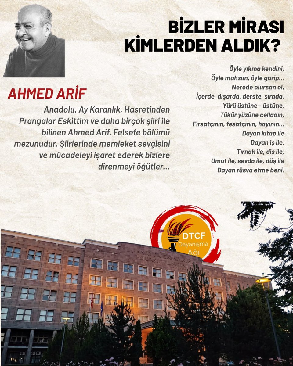 dtcfdayanismaa's tweet photo. Dil ve Tarih-Coğrafya Fakültesi’ni beraber tanıyalım! 

Dil Tarihli olmak ne demek? 
Dil Tarih’in ilerici ve aydınlık mirasını kimlerden devraldık? 

Fakültemize dair sormak istedikleriniz için bizimle iletişime geçebilirsiniz. 

#dtcf #AnkaraÜniversitesi #yks #tercih https://t.co/nmby7d2116