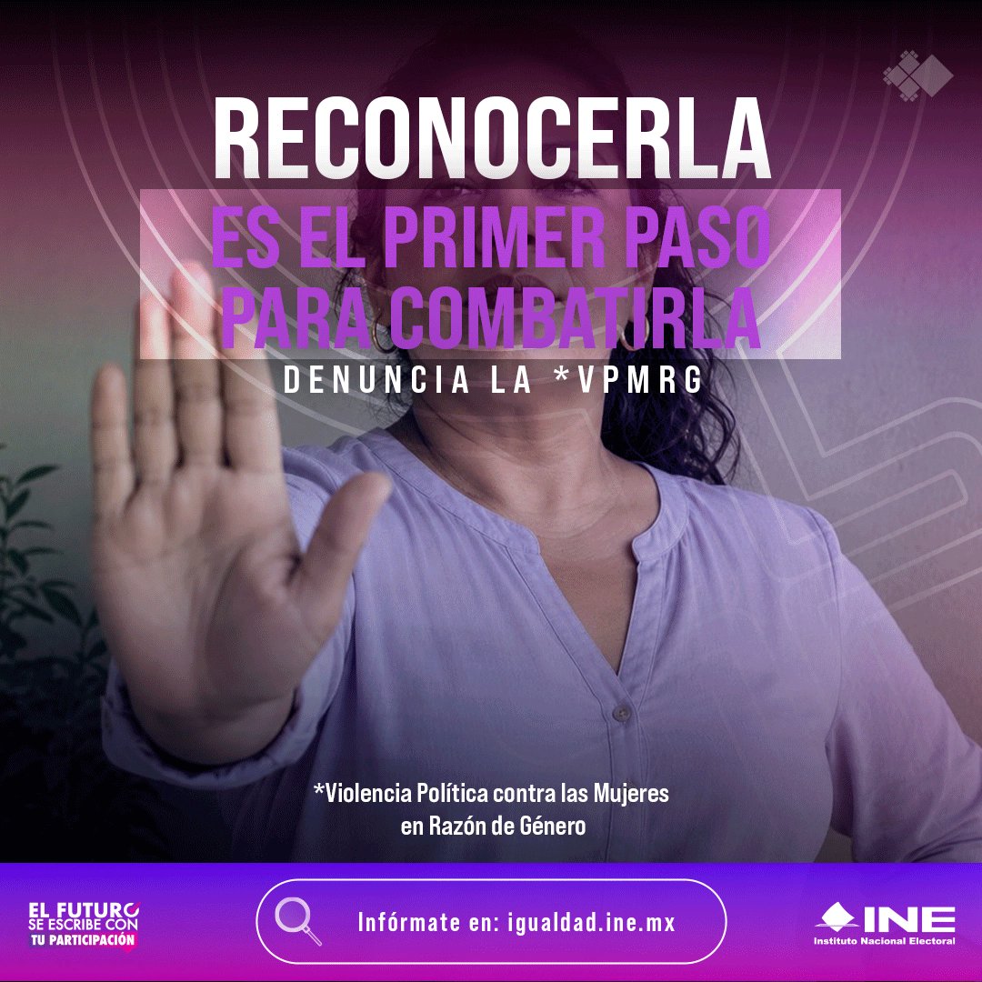 INEMexico's tweet photo. La violencia política tiene muchas formas, pero ninguna debe quedar oculta. Si enfrentas amenazas, discriminación, exclusión o agresiones por ejercer tus derechos políticos, existen mecanismos para denunciar.🧏🏻‍♀️

Tu voz importa, y tu denuncia también puede proteger a otras mujeres.🛡️

Junto al #INE construyamos espacios políticos seguros para todas. 👩🏻‍⚖️

Si identificas un caso, denúncialo.

🔎 Infórmate en https://t.co/tXzmcJyFv0 🖥️

📞 Contacto y asesoría al número: 55 56284200, extensión: 343160.