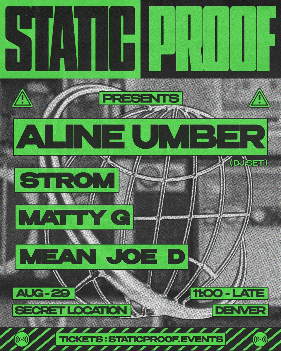 static_proof's tweet photo. STATICPROOF AFTERHOURS 💫

✦ ALINE UMBER (dj set)
✦ STROM
✦ MATTY G
✦ MEAN JOE D

⟴ SATURDAY AUGUST 29th
⟴ 11PM - LATE
⟴ DANLEY SOUND 
⟴ SECRET LOCATION ⟴ DENVER CO ⟴ 21+

the French duo bring their high-energy blend of avant-garde house

🎟️: https://t.co/2AwRpYFby5 https://t.co/l9fKFjVlhY
