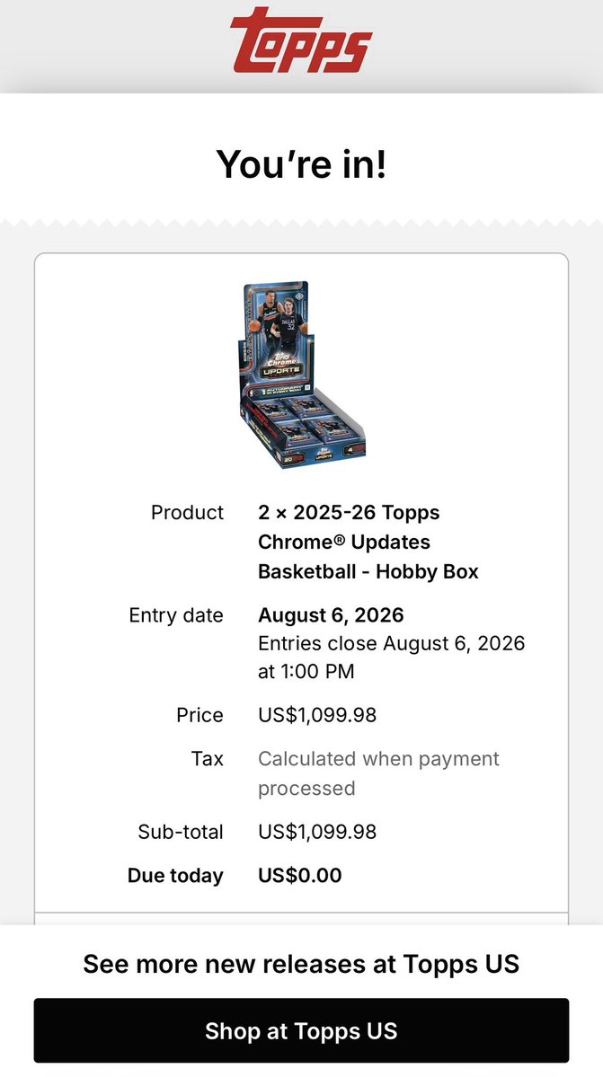 OnlyRipsLLC's tweet photo. I have struck out everywhere else trying to get 2025-26 Topps Chrome Update Basketball Hobby &amp; Jumbo boxes. Maxed out the EQL requests. Let’s get luck! https://t.co/hj43o66Kls