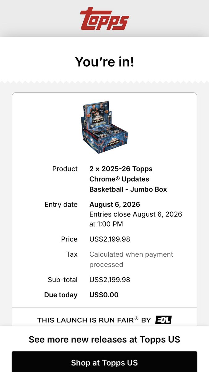 OnlyRipsLLC's tweet photo. I have struck out everywhere else trying to get 2025-26 Topps Chrome Update Basketball Hobby &amp; Jumbo boxes. Maxed out the EQL requests. Let’s get luck! https://t.co/hj43o66Kls