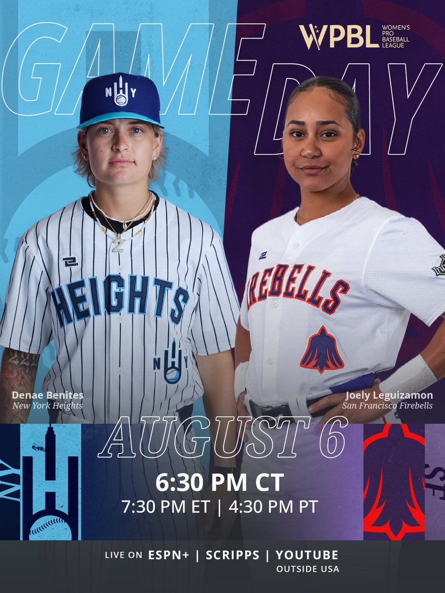wpbl_official's tweet photo. NEXT UP: @wpbl_heights 🆚 @wpbl_firebells 

New York will face San Francisco's explosive offense tonight as the Heights seek their first win of the 2026 WPBL Inaugural season. 

Get tickets: https://t.co/wzzqAwDpiy

📍: Robin Roberts Stadium, Springfield, Illinois
⏰: 6:30pm CT
📺: ESPN+, Scripps (🇺🇸), YouTube (🌍)