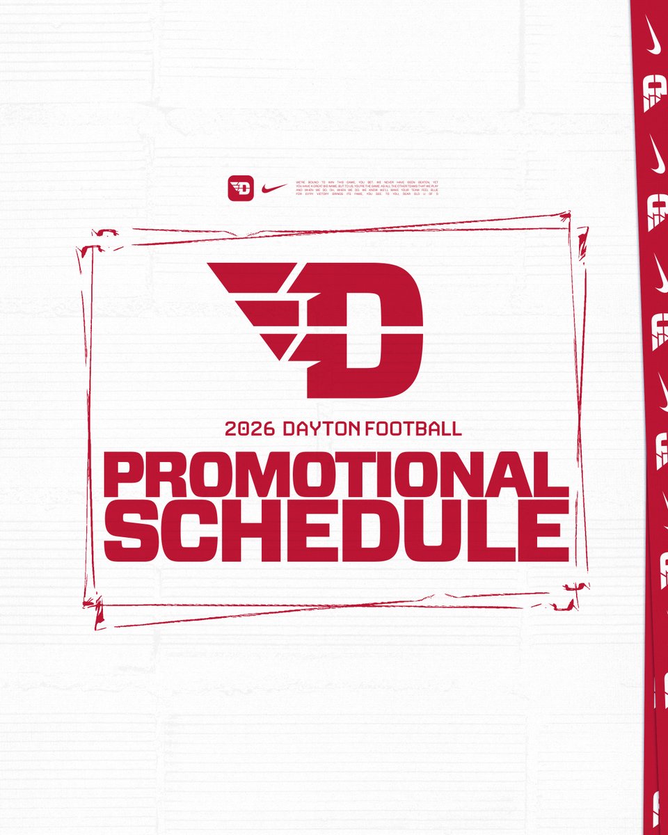 DaytonFootball's tweet photo. Dayton Football has announced its promotions for the upcoming 2026 campaign. We hope to see you all out at Welcome Stadium this fall! #BraceForImpact // #FlyerFootball https://t.co/gQxAlRRUSC