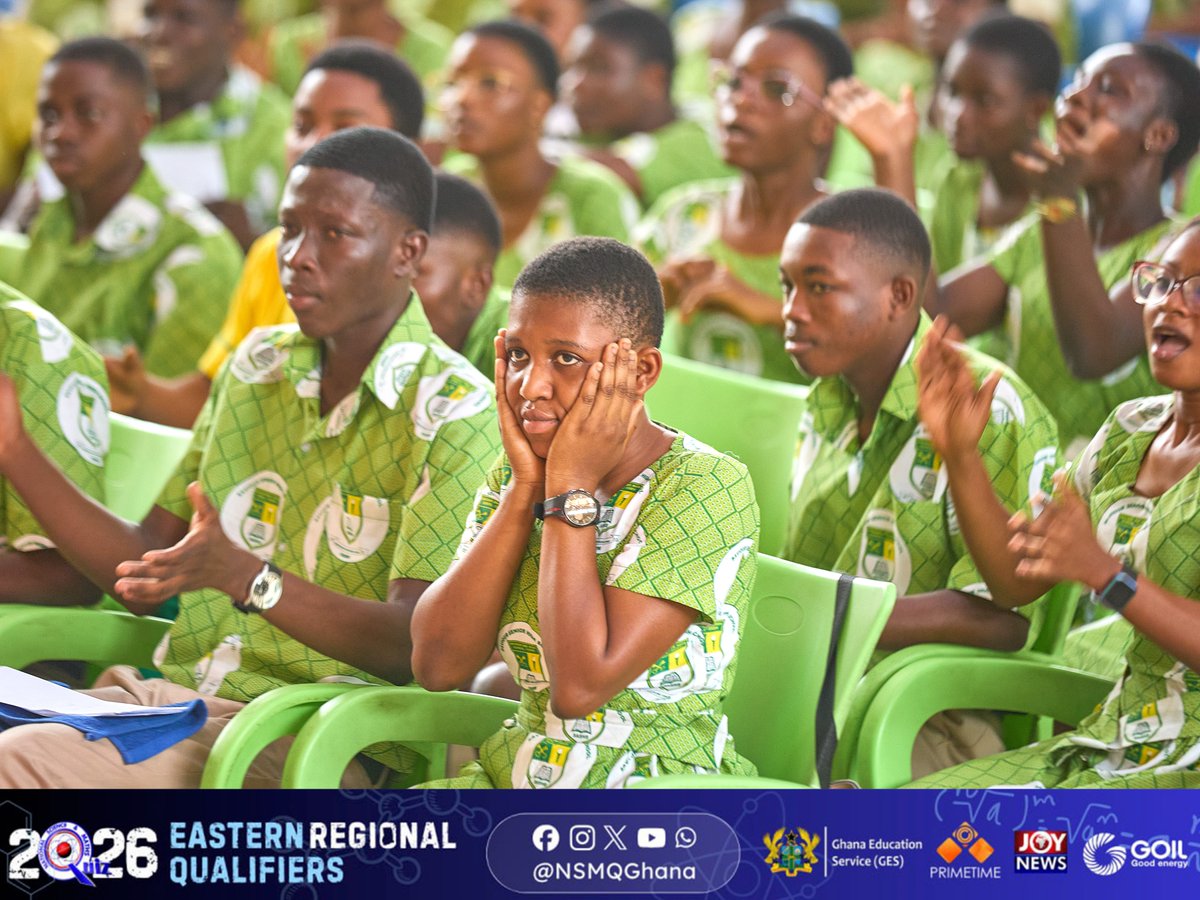 NSMQGhana's tweet photo. EASTERN REGION:

End of scores

Saviour SHS:46pts
Nkwatia Presby SHS:41pts
Abuakwa State College:32pts
H’Mount Sinai SHS:10pts

Congratulations to Saviour SHS on booking a seat at the National Championship and bagging the GOIL Riddle Bonanza prize of GH¢400! 🎉🥳🥳🥳🥳

#NSMQ2026 #NSMQRegionals #Primetime