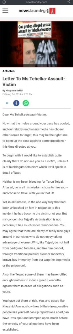 saikirankannan's tweet photo. 🤮🤮For those who want to read that shameless letter from Newslaundry, written by Nirupama Sekhri, In support of Tarun Tejpal and against the Rape victim... Here it is. 👇

Surely the Gen Z of today have no idea how the "liberal media" works. No different from "Godi media"... https://t.co/cXWScGQwiq