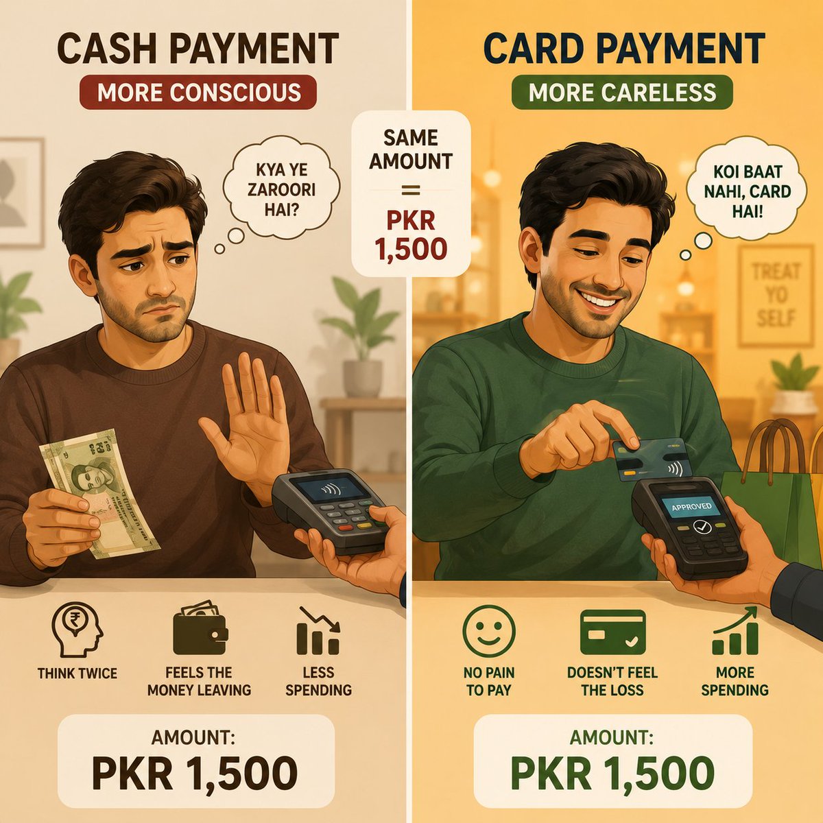 financewithanas's tweet photo. Paying cash hurts a little.
Swiping a card hurts less.
Tapping your phone? Feels like nothing.

Same money. Completely different feeling.
The easier spending feels, the more you spend.

That's not convenience. That's a trap.

#FinanceWithAnas #MoneyMindset #SmartSpending https://t.co/Mdk3XRpKkO
