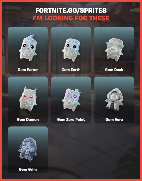 SpiderStaryu's tweet photo. The hunt begins again! I'm looking for the new Gem Sprites and I'm looking to trade. I have ALL Sprites, including Gem Llama & Ironmouse Sprite. I have mastered Sprites too. Let me know please! #fortnite #collection #trade #gottacatchemall #gemsprites #trading #fort https://t.co/SXkK9cIFwx