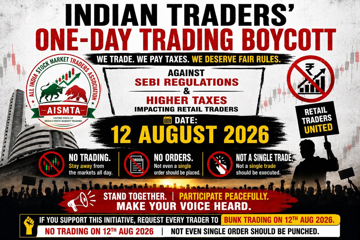 JoinAISMTA's tweet photo. We request every trader to stand united and support this initiative. Together, let's make our voice heard. ⭐ #aismta. #stockmarket #sebi. @SEBI_India #notradeonmonday. https://t.co/EIr98Rq2iX