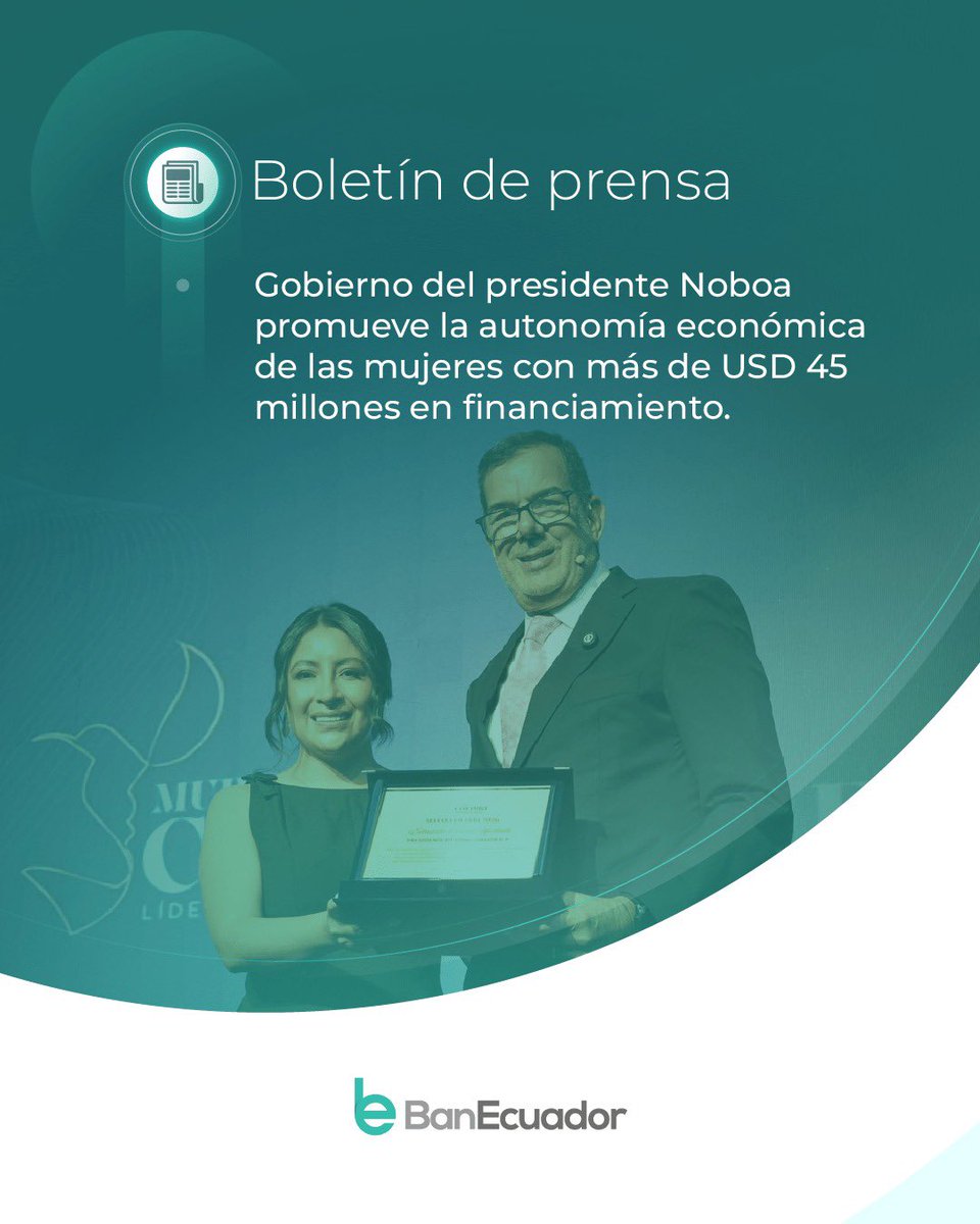 BanEcuadorBP's tweet photo. En @BanEcuadorBP hemos otorgado USD 39 millones en financiamiento productivo, beneficiando a 9.563 mujeres en todo el país.

Con este respaldo fortalecemos emprendimientos liderados por mujeres y promovemos su autonomía económica.

Detalles ➡️ https://t.co/PnVi0Edmyp https://t.co/vSlcczef4r