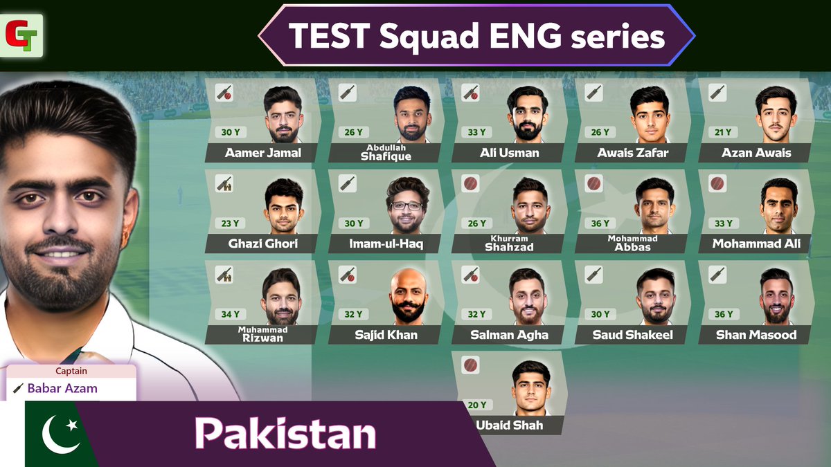 ixxxTune's tweet photo. Squad announced for next England vs Pakistan test series 2026 starting from Wednesday, 19th Aug '26

#ENGvPAK #PAKvENG https://t.co/1EbppNrWw8