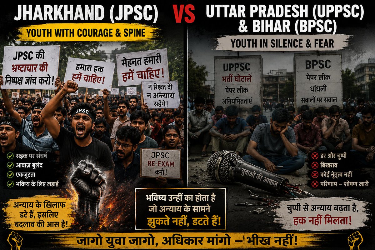 Shubham39505945's tweet photo. Jharkhand is not the only state ....
UP-BIHAR ALREADY HAVE THE THRIVING CORRUPT COMMISION SINCE DECADES .....
YOUTH IN JHARKHAND R COURAGEOUS...NOT THE CASE OF UP - BIHAR YOUTH
#JPSC CORRUPT
#UPPSC CHOR CORRUPT( UPPSC 2024)
#BPSC CHOR CORRUPT (70th BPSC) https://t.co/MciEbeNtgX
