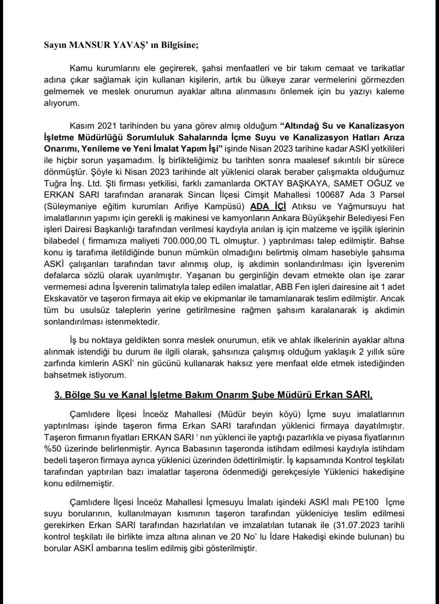SafakDuvan's tweet photo. Sayın @mansuryavas06 başkanım bu mektubu size şantiye şefi göndermişti❗️

Sizde birilerine şu konuyu inceleyin diye talimat vermiştiniz , 

Konuyu çok güzel incelediler konunun üstünü kapattılar ve her istedikleri yapım olurlarını yazdırmışlardı .

Süleymancılar ..

@uzunoglunevzat 
@AkcayMemduh 
@askiankara 
@ankaracbs 
@abakingurlek