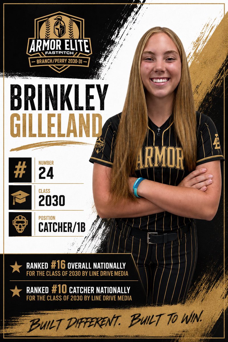 AEPBranchPerry's tweet photo. WELCOME BACK, BRINKLEY GILLELAND! #24 🖤💛

We’re excited to welcome Brinkley back to the Armor Elite Premier Branch/Perry family!

Brinkley is the kind of player every coach loves to have behind the plate. A strong catcher with a great arm, she controls the game defensively and brings serious power to the lineup every time she steps into the batter’s box. Her toughness, work ethic, and competitive spirit make her a difference-maker on the field. Whether she’s encouraging others in the dugout or leading our team’s morning devotionals before game day, Brinkley consistently reminds us that character is just as important as talent.

We couldn’t be more excited to have #24 back in black and gold.

Welcome back to the family, Brinkley! 🖤🥎💛

@toppreps @armorelitefp @d1softball
@linedsoftball @gatorjack72 @softbalamerica @usasoftballrec @extrainningSB @fastpitchwatch @prepsoftball @d1fastpitch1  @TOP_D1recruits @SBRRetweets @CoastRecruitsSB @softballdown