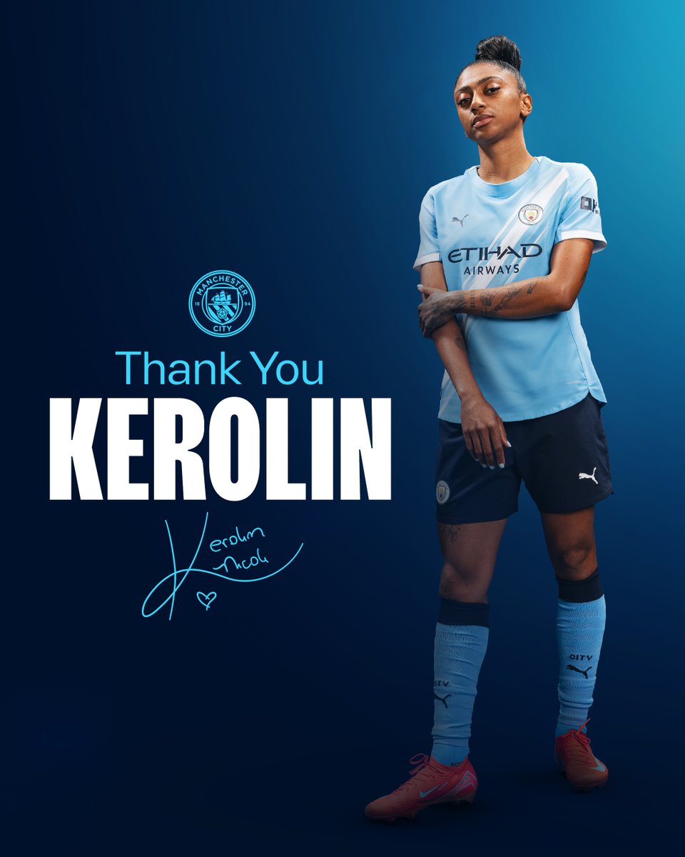 ManCityWomen's tweet photo. Manchester City can confirm that Kerolin has joined FC Barcelona on a permanent transfer for a record fee.

We'd like to thank Kerolin for all her efforts at the Club. 🩵 https://t.co/sxxbuJ3roq