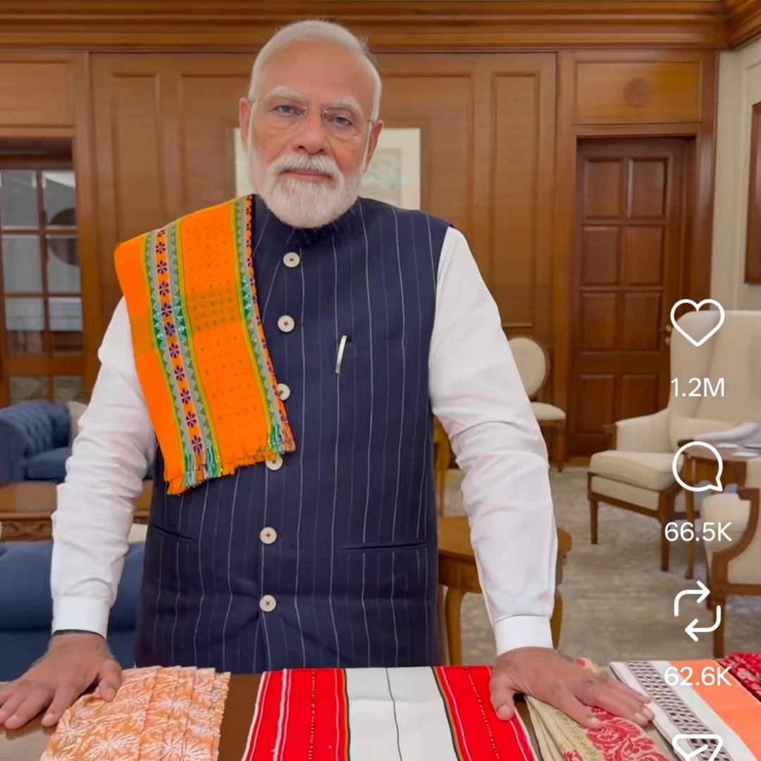 venom1s's tweet photo. Modi Ji posted a reel on Instagram, and it got 10 million views and more than 1.2 million likes in just one hour.

He's also trying his best to connect with Gen Z youth.

He also told everyone to buy local handloom products and support small-scale businesses. https://t.co/igick5A61L