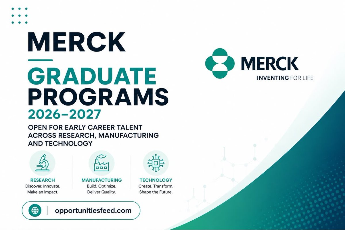 ReignGigs's tweet photo. 🧬 Launch your career with Merck!

Graduate opportunities are now open.
https://t.co/EmhioHMk62
#Merck #GraduateProgram #Careers #STEM #OpportunitiesFeed https://t.co/LsKCWy1ZNf