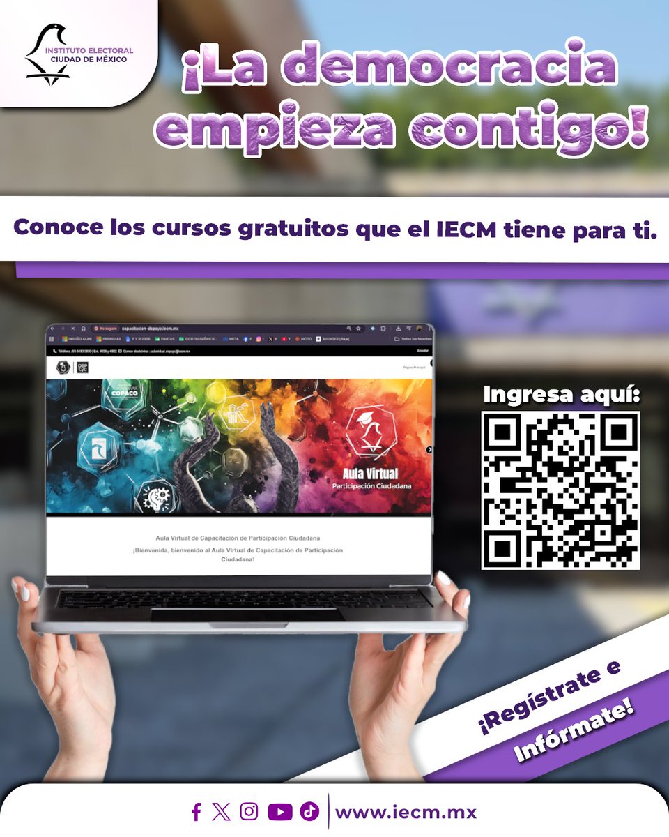 Distrito23IECM's tweet photo. La democracia se fortalece cuando la ciudadanía conoce sus derechos y participa activamente. En el #IECM impulsamos herramientas y cursos que acercan la información para que cada persona pueda involucrarse en los asuntos públicos. https://t.co/j9T0jmg6eE