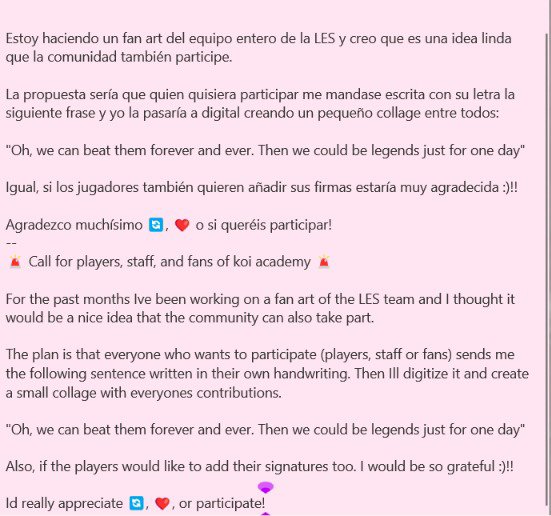 shisiarzx's tweet photo. 🚨Propuesta participación en un fanart para players, staff y fans 🚨 (context in English in the first photo)

¡Espero que os guste la idea y os animéis a participar! (Lo siento por tagear, no quiero ser molesta pero me gustaría que os llegase este tweet) 💜 https://t.co/B1pEMF99LQ